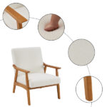 Solid Wood Armrest Teddy Velvet Simple Single Indoor Lounge Chair Backrest Creamy-White - Image 2
