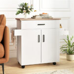 41.5" Rolling Kitchen Island Cart with Storage, White Kitchen Cart with Drawer & Cabinet, Spice Rack & Towel Holder - Image 8
