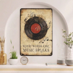 CIFbuy 1pc Vintage Music Speaks Louder Than Words Metal Wall Art, Wall Art, Retro Vinyl Record Sign With Red Label, Label, Heavy Duty Aluminum Music Not LouikTok, LouikTok, ith Red Label Self-alckup LogiopNotrd Sign - Image 2