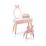 2-in-1 Kids Vanity Table Set with Detachable Mirror, Pink Dressing Table with Storage Shelf & Drawers for Girls - Image 3