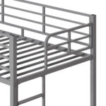 Grey Twin Bunk Bed Square Tube High Guardrail Side Ladder Opening Iron Bed - Image 9