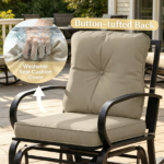 Beige Outdoor Glider Chair with Cushions Steel Frame Patio Furniture Curved Armrests for Garden Yard - Image 4