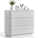 Handleless Grille-Finished 3-Drawer Bedside Table P2 Particleboard + MDF & Melamine Veneer + Thermoformed Drawer Dresser 23.62*12.99*22.05in White - Image 3