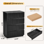 Handleless Grille-Finished 4-Drawer Bedside Table P2 Particleboard + MDF & Melamine Veneer + Thermoformed Drawer Dresser 23.62*14.96*30.71in Black - Image 5