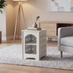 3-Tier Side Table with Storage, Nightstand End Table with Floral Design, Modern Arch Opening Bedside Table for Indoor Outdoor, White - Image 8