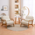 Same Code 44651052 Oak Armrest Oak Upholstered Single Lounge Chair Indoor Lounge Chair Off-White - Image 19
