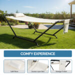 Freestanding Hammock with Stand, 600LBS Heavy Duty Outdoor Hammock Bed with Soft Pillow & Storage Bag, Beige - Image 4