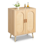 Modern Rattan Shoe Storage Cabinet with Double Doors and Adjustable Shelves, Accent Cabinet for Living Room, Bedroom, Hallway - Image 13