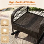 Heavy Duty PE Wicker Patio Rocking Chair 400LBS, Outdoor Rocker with Removable Washable Sponge Cushions Anti-Tip Stoppers for Porch Balcony -White - Image 3