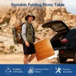 60" x 30" Foldable Boho Low Picnic Table, Solid Wood Beach Table with Adjustable Legs, Portable Indoor & Outdoor Floor Table for Picnic, Camping, BBQ, Wedding, Patio & Family Gatherings - Image 6