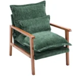 Cloud Shaped Indoor Leisure Chair with Solid Wood Armrest & Solid Wood Frame, Chenille Fabric Accent Chair with Lumbar Pillow, Single Sofa Chair Dark Green - Image 7