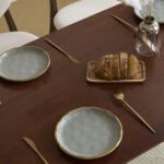 Rubber wood soft bag deep walnut dining table and chair set 1 table 4 chairs beige cushion rectangular - Image 28