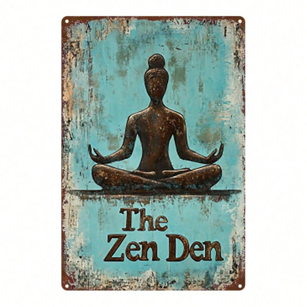 CIFbuy Zen Meditation Buddha 2D Flat Metal Wall Art, Turquoise & Brown Iron Sign, Zen Stone Backdrop Mini Decor, Decor, 8x12 Inch Home Wall De FlaikTok, FlaikTok, Backdrop Mini Decor Self-uockup Logiop DeZen Stone