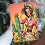CIFbuy Vintage Western Cowgirl Cactus Metal Wall Art, 8x12 Inch Rustic Iron Sign, Southwestern Country Style Hanging Decor, 2D Flat Far TikTok, TikTok, n, Southwestern Country Style Hanging Decor Self-pickup Logiopics - Image 6