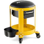 Workshop Creeper Seat with Removable Padded Seat and Drawers-Yellow - Image 3
