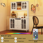 73 Inch White Kitchen Pantry Cabinet with Customizable LED Lights & Built-in Charging Station (USB/Type-C/AC Outlets) - Image 10