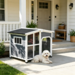 Large Dog House Cabin-Style Wooden Pet Shelter with Openable Roof And Giant Window Gray - Image 3