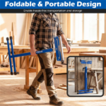2-Pack Heavy Duty Metal Folding Roller Stand with Edge Guides Portable Woodworking Support - Blue - Image 8