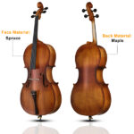 Full Side 4/4 Matte Natural Color Spruce Panel Cello with Bag Bow Rosin Bridge Strings - Image 4