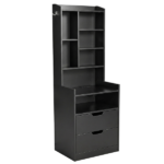 2 Drawers + 1 Shelf + 6-Shelf BedsideTable US Standard Power Supply (1 USB + 1 Type-C + 2 Triple-Prong) Storage Locker P2-12MM Particleboard Laminated Storage Cabinet 17.32*13.78*50in Black - Image 3