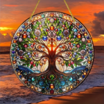 CIFbuy Tree of Life Wall Art Colorful Stained Glass Design Smooth Edges Indoor Outdoor Decor Housewarming Gift Acrylic Suncatcher (TikTok, temu pick-up service) - Image 2