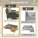 U-Shaped Convertible Sectional Sofa with 2 Chaise Lounges, 4-Seater Modular Couch with Removable & Washable Chenille Covers, 111.4" L x 48.4" D x 33.1" H L-Shaped Couches for Living Room Apartment, Heavy Duty Plastic Legs, Khaki - Image 6