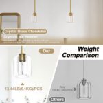 Gold Crystal Pendant Light Fixture Luxury Modern Kitchen Island Chandelier 5.11in Dining Room Hanging Lights, E12 Bulb - Image 6