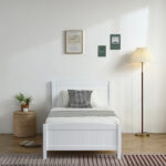 FCH Twin Pine Single-Layer Core Vertical Stripe Full-Board Curved Bed Head With The Same Bed Foot White Wooden Bed - Image 10