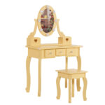 Kids Vanity Set with Mirror and Lights and Stool, 5 Storage Drawers, Pretend Play Princess Makeup Desk Dressing Table and Stool Set for Little Girls Age 3+, Macaroon Orange - Image 2