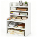 White 6-Tier Desktop Storage Organizer, Adjustable Removable Shelves Wooden Desk Rack with Anti-Fall Baffles for Craft Supplies Stationery - Image 4