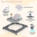 Grey Foldable Baby Walker with Detachable Tray & Shape Sorter Toys, 3-Level Height Adjustable for 6-12 Months - Image 8