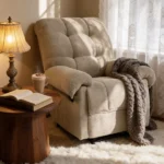 Camel Recliner Chair, Overstuffed Armchair, Manual Recliner, Living Room Seating, Reading Chair, Padded Footrest, Home Theater Seating, Ergonomic Lounge Chair, Soft Fabric Recliner, Furniture. - Image 5