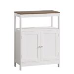 Modern Storage Cabinet with Double Doors, Free-Standing Bathroom Cabinet with Adjustable Shelf and Natural Wood Top, Multi-Purpose Organizer for Kitchen, Living Room, Bathroom or Entryway – White - Image 8