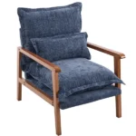 Cloud Shaped Indoor Leisure Chair with Solid Wood Armrest & Solid Wood Frame, Chenille Fabric Accent Chair with Lumbar Pillow, Single Sofa Chair Slate Blue - Image 7