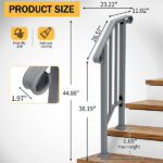 Handrails for Outdoor Steps, Iron Handrail Fits 1 Step, Transitional Handrail with Installation Kit, Silver - Image 7