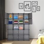 20 Cube Organizer Stackable Plastic Cube Storage Shelves Design Multifunctional Modular Closet Cabinet with Hanging Rod Gray - Image 9