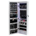 Non Full Mirror Wooden Wall Mounted 4-Layer Shelf, 2 Drawers, 8 Blue LED Lights, Jewelry Storage Mirror Cabinet - White - Image 5