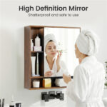 2 in 1 Mirrored Bathroom Wall Cabinet, Space-Saving Medicine Cabinet with Hidden Storage & Shelves - Walnut - Image 6