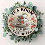 CIFbuy Cozy Ambiance Vintage Metal Sign 8 Inch Round Rustic Iron Plaque, Floral Teacup Life Is Better With A Cup Of Tea Design Wall TikTok, TikTok, l Self-pickup Logiopics - Image 8