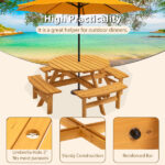 8-Person Outdoor Circular Wooden Picnic Table with 4 Built-in Benches for Patio Backyard Garden, Natural - Image 4