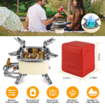 13KW Stepless Adjustable Camping Gas Stove Windproof 5 Burner Head Copper Preheating Tube, Piezo Ignition Compatible with Butane Propane ISO Canister Foldable Design with 33.5in Hose Storage Bag