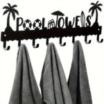 CIFbuy1 PC A very practical modern pool towel rack made of handmade iron with 8 hooks for storage, rust proof wall mounted spa beach decoration, black coati(TikTok/temu self-pickup orders)