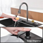 Waterfall Kitchen Sink, Stainless Steel Single Bowl in Black, Multifunctional Workstation with Flying-rain Faucet and Cutting Board, 33x22″ Stainless Steel Single Bowl Sink[Unable ship on weekends, TK/TEMU only for pickup, only TX10643 warehouse supports GOFO] - Image 5
