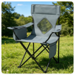 Folding Camping Chair, Heavy-Duty Metal Frame Portable Outdoor Chair with Cup Holder, Insulated Cooler Bag & Side Pocket for Camping Fishing Beach - Gray