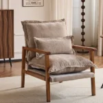 Cloud Shaped Indoor Leisure Chair with Solid Wood Armrest, Metal Frame, Chenille Fabric Accent Chair with Lumbar Pillow, Single Sofa Chair Khaki - Image 24