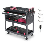 Rolling Garage Tool Caddy with 4 Storage Compartments & Magnetic Holders, 360° Swivel Wheels Portable Tool Tray Organizer - Image 17