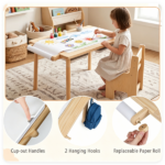 3-Piece Kids Activity Table and Chair Set with Storage Bins & Replaceable Paper Roll, Multi-Functional Chalkboard Activity Desk with 2 Ergonomic Chairs for Children Learning & Sensory Play - Image 10