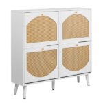 2 rows of 4 dump buckets with high-leg arched rattan shoe cabinet, particle board + plastic rattan, 105*24*98cm, white frame + original wood rattan surface + white high legs - Image 10
