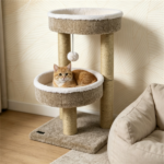 24 Inch Compact Cat Tree with 2 Plush Perches, Jute Rope Scratching Posts & Hanging Toy Ball, Stable Small Cat Tower for Indoor Cats Apartment Bedroom - Image 5
