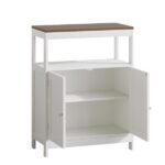 Modern Storage Cabinet with Double Doors, Free-Standing Bathroom Cabinet with Adjustable Shelf and Natural Wood Top, Multi-Purpose Organizer for Kitchen, Living Room, Bathroom or Entryway – White - Image 17